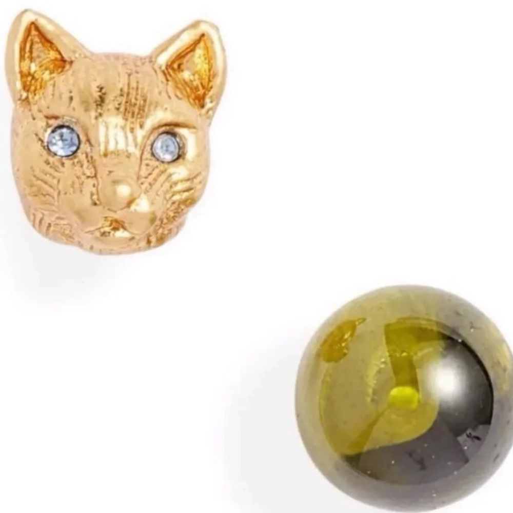 $58 Kate Spade House Cat & Peridot Ball Stud Earrings in gold & green - Picture 4 of 6